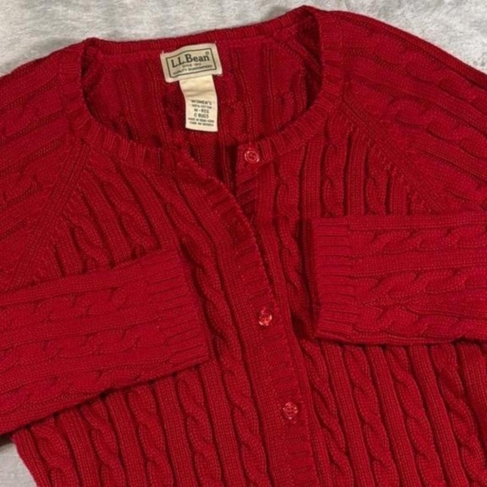 Vintage L.L.Bean Cable‎ Knit Cardigan | Red | Medium